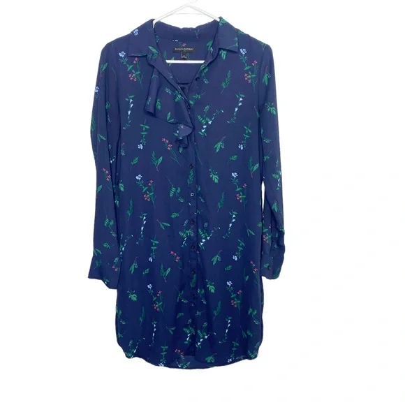 banana republic floral shirt dress Banana Republic Women Shirt Dress Size 10 Grey Floral Long Sleeve Button  Collar